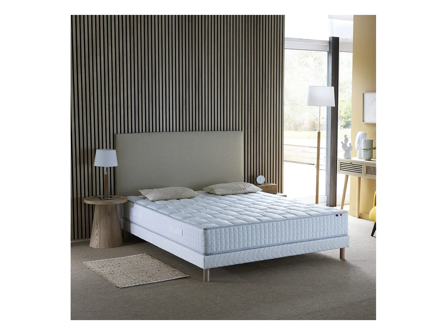 Ensemble literie : matelas à ressorts ODYSSEE et mémoire de forme avec sommier - Qualité française Dimensions - 140 x 190 cm, Sommier - Blanc