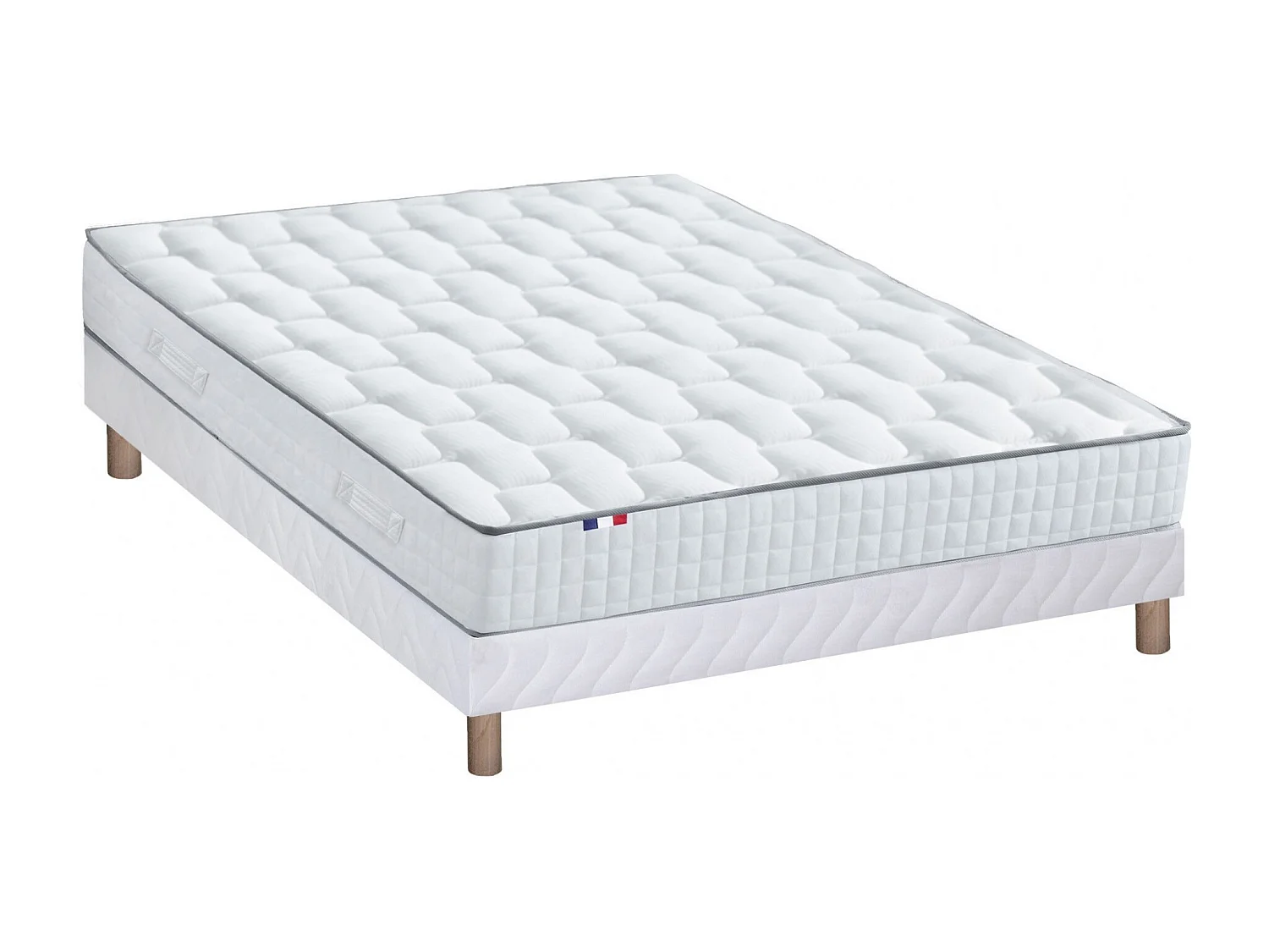 Ensemble literie : matelas à ressorts ODYSSEE et mémoire de forme avec sommier - Qualité française Dimensions - 140 x 190 cm, Sommier - Blanc
