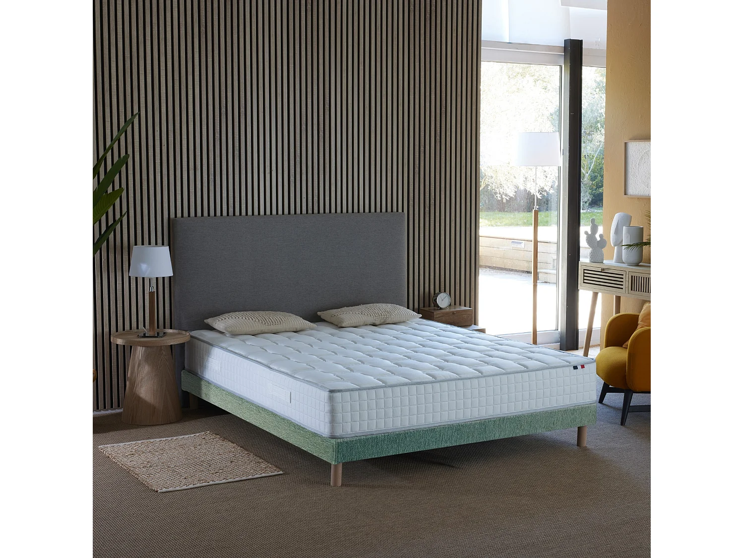 Ensemble literie : matelas à ressorts COSMOS et sommier - qualité française Dimensions - 140 x 190 cm, Sommier - Vert celadon