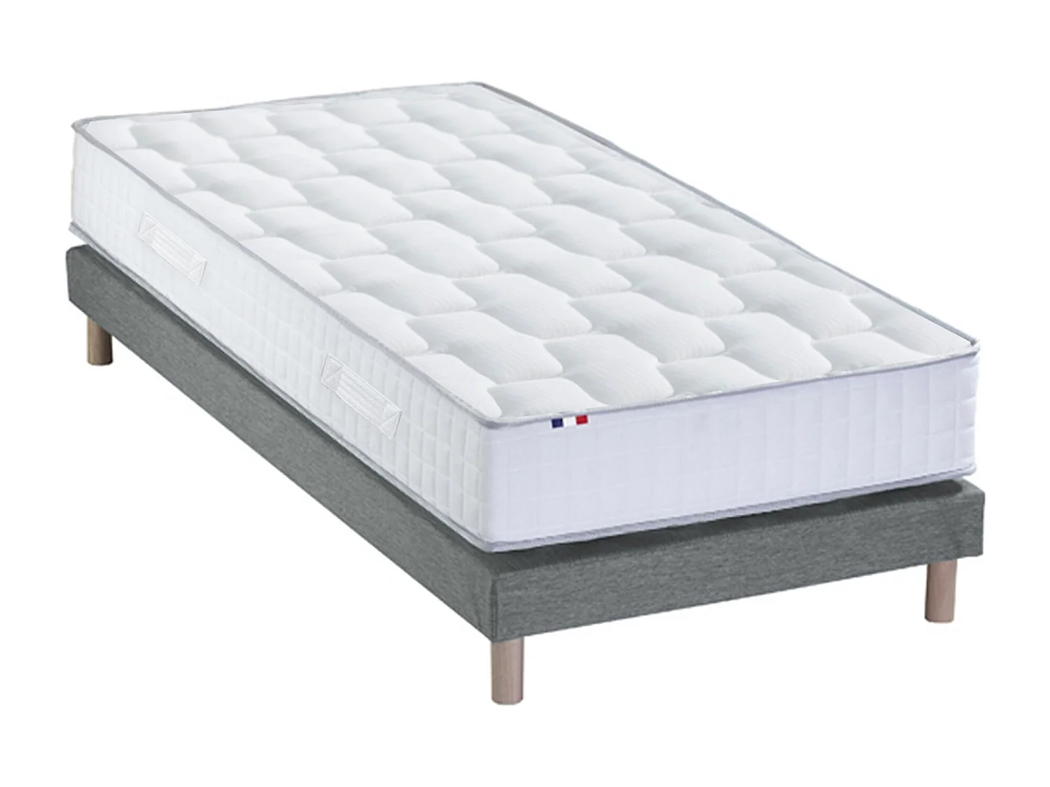 Ensemble literie : matelas à ressorts ODYSSEE et mémoire de forme avec sommier - Qualité française Dimensions - 90 x 190 cm, Sommier - Gris chiné