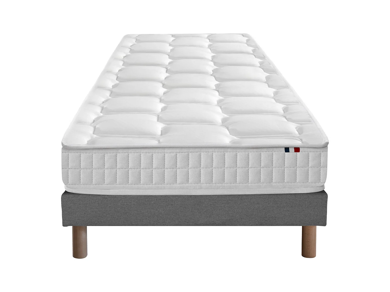 Ensemble literie : matelas à ressorts ODYSSEE et mémoire de forme avec sommier - Qualité française Dimensions - 90 x 190 cm, Sommier - Gris chiné
