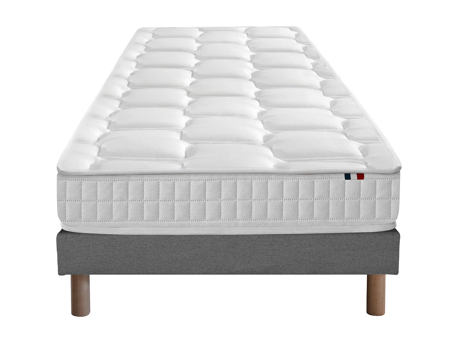 Ensemble literie : matelas à ressorts ODYSSEE et mémoire de forme avec sommier - Qualité française Dimensions - 90 x 190 cm, Sommier - Gris chiné