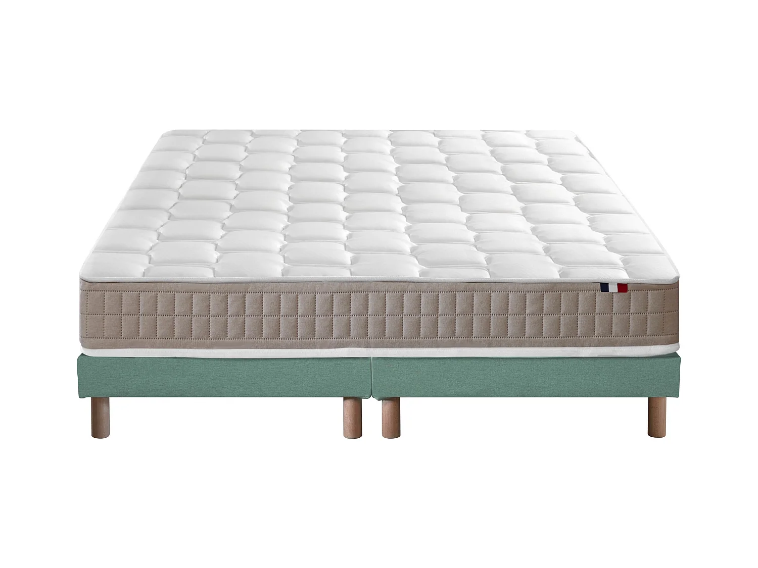Ensemble Matelas 100% latex 5 zones ORIGINEL + Sommier - Spécial Dos Sensible - Fabriqué en France Dimensions - 2x80 x 200 cm, Sommier - Vert celadon