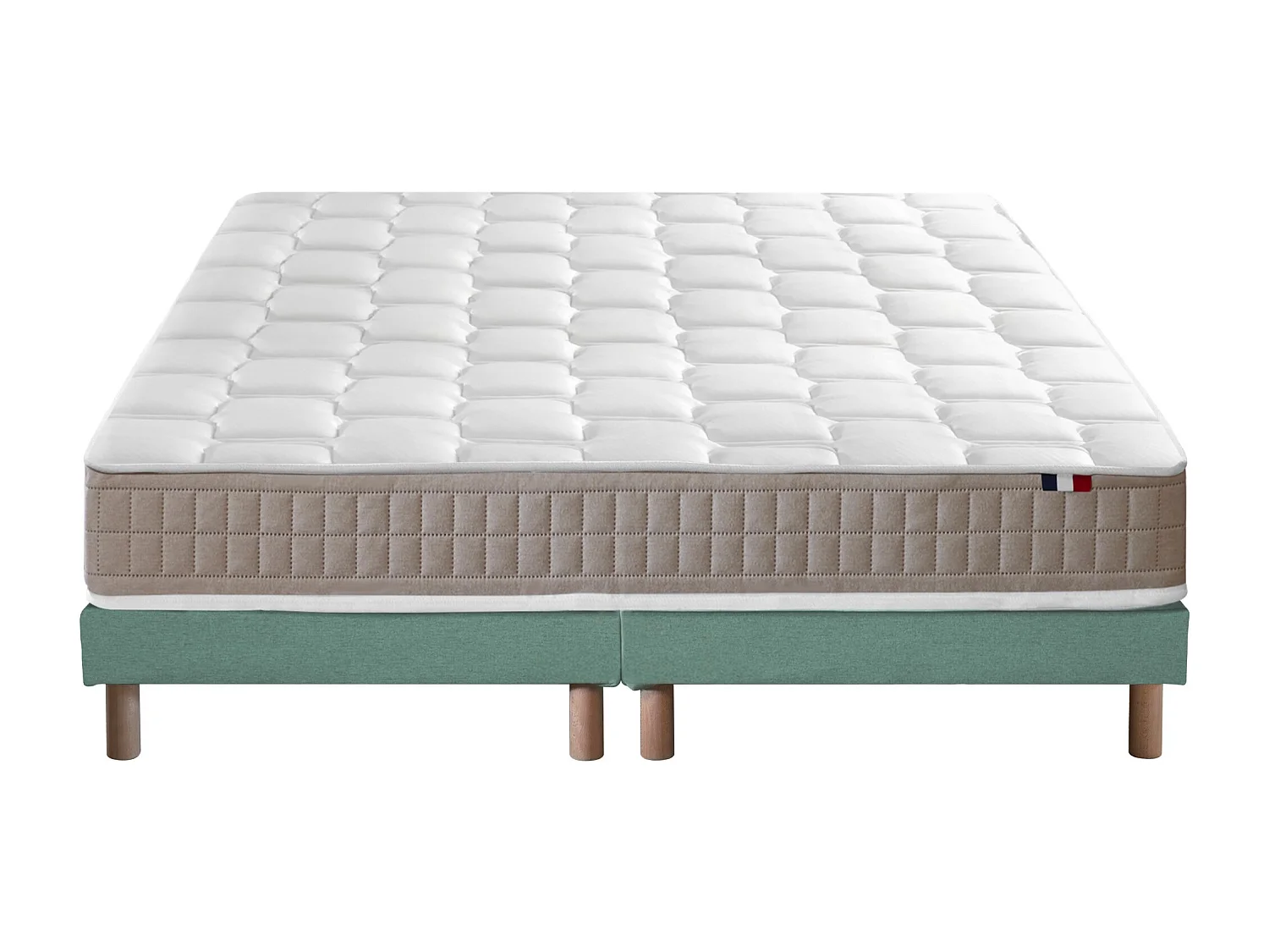 Ensemble Matelas 100% latex 5 zones ORIGINEL + Sommier - Spécial Dos Sensible - Fabriqué en France Dimensions - 2x80 x 200 cm, Sommier - Vert celadon