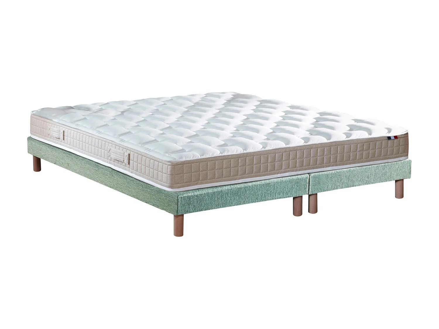 Ensemble Matelas 100% latex 5 zones ORIGINEL + Sommier - Spécial Dos Sensible - Fabriqué en France Dimensions - 2x80 x 200 cm, Sommier - Vert celadon