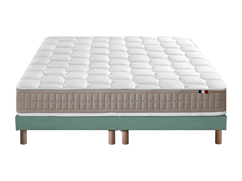 Ensemble Matelas 100% latex 5 zones ORIGINEL + Sommier - Spécial Dos Sensible - Fabriqué en France Dimensions - 2x80 x 200 cm, Sommier - Vert celadon
