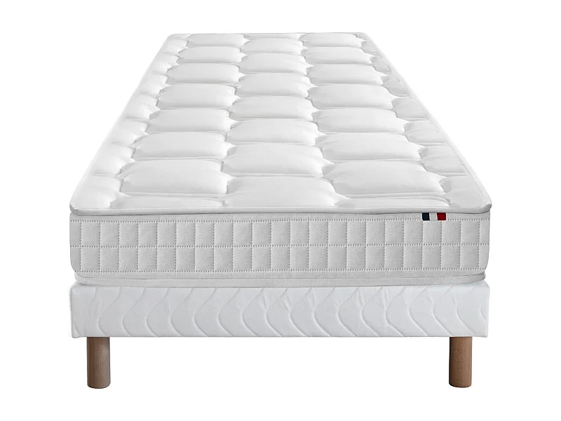 Ensemble literie : matelas à ressorts ODYSSEE et mémoire de forme avec sommier - Qualité française Dimensions - 90 x 190 cm, Sommier - Blanc