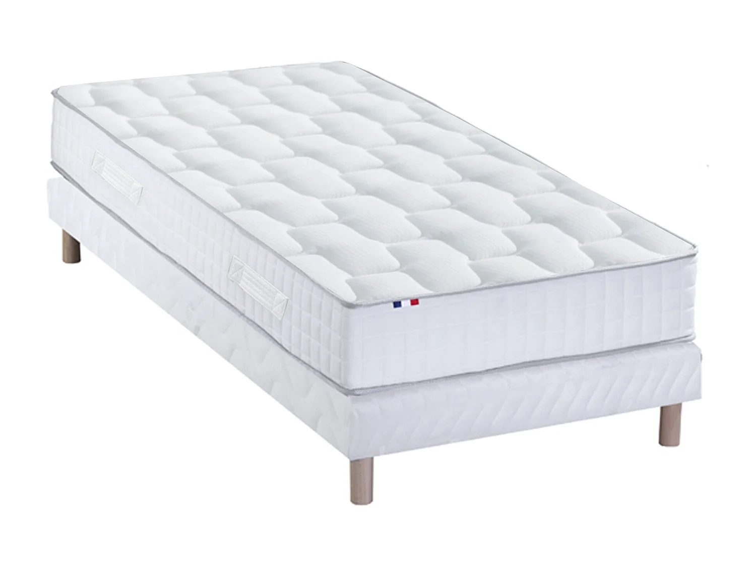 Ensemble literie : matelas à ressorts ODYSSEE et mémoire de forme avec sommier - Qualité française Dimensions - 90 x 190 cm, Sommier - Blanc