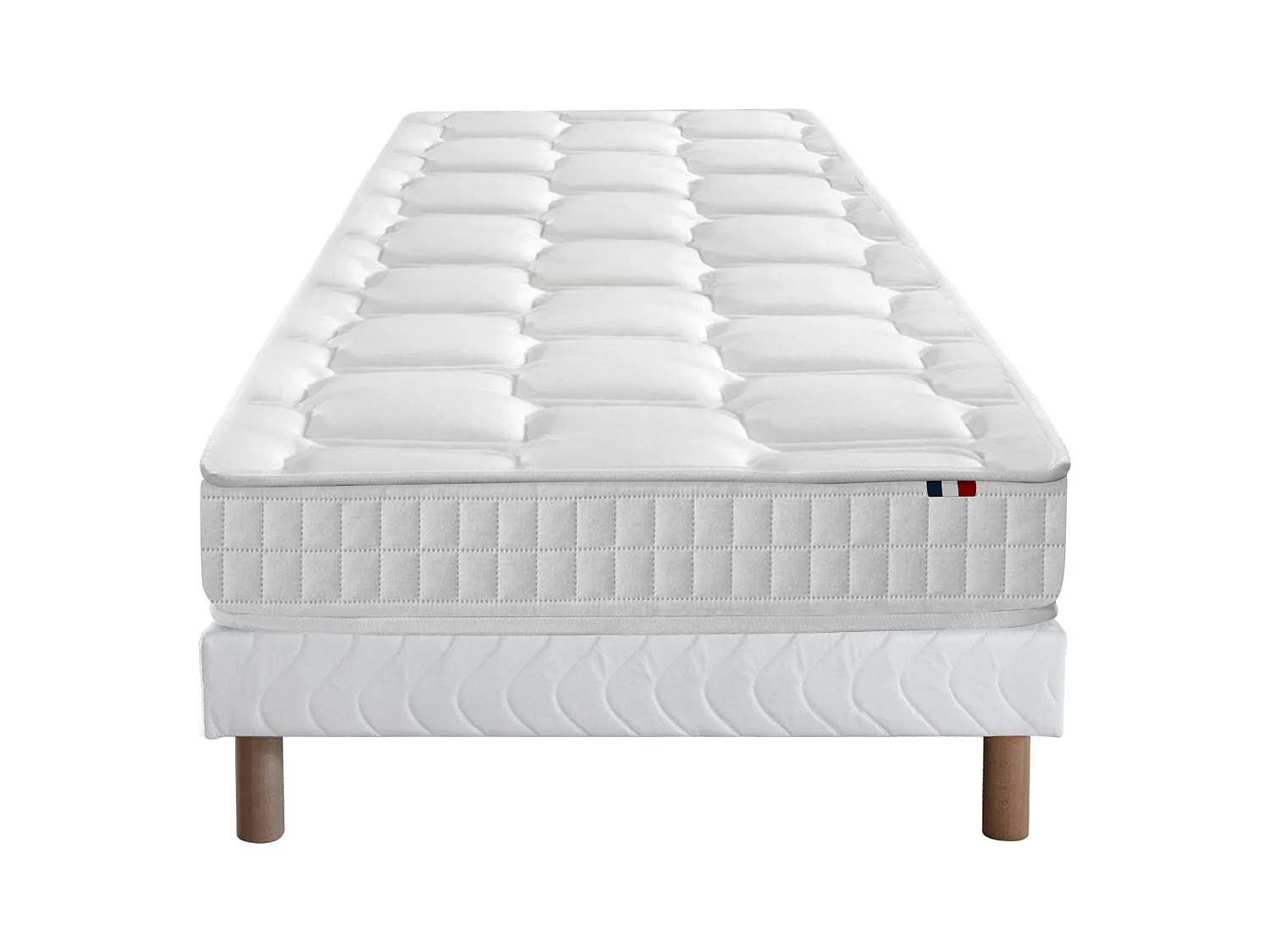 Ensemble literie : matelas à ressorts ODYSSEE et mémoire de forme avec sommier - Qualité française Dimensions - 90 x 190 cm, Sommier - Blanc