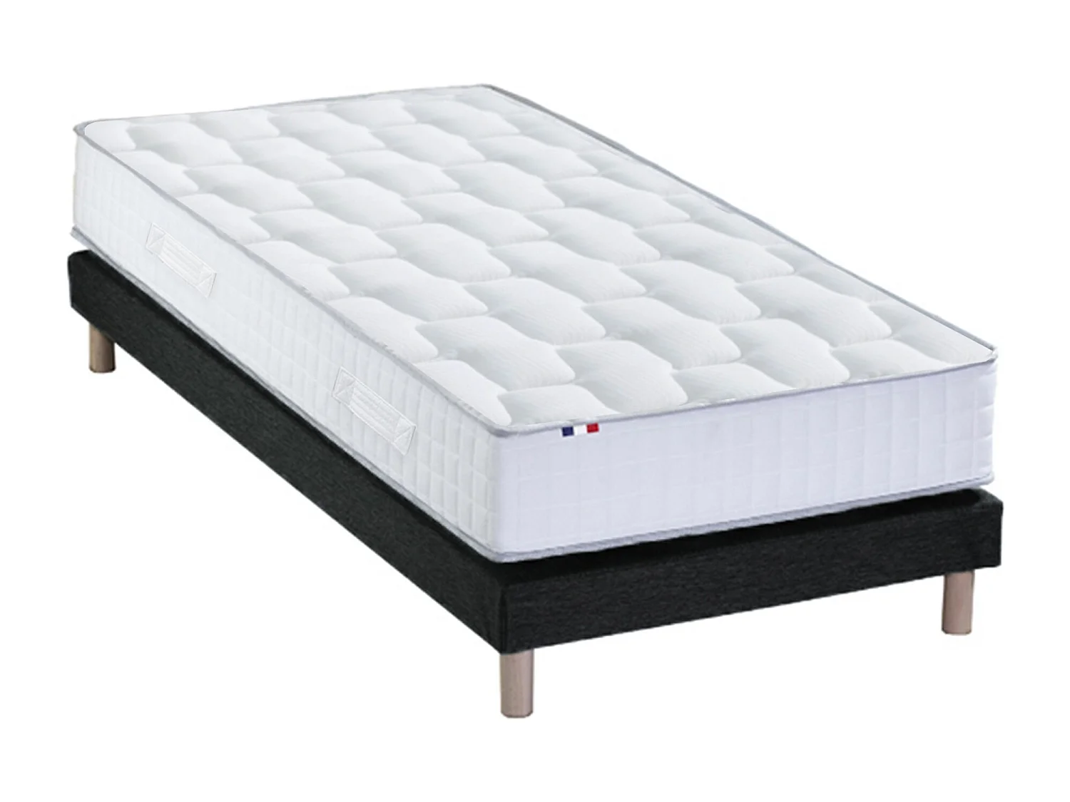 Ensemble literie : matelas à ressorts ODYSSEE et mémoire de forme avec sommier - Qualité française Dimensions - 90 x 190 cm, Sommier - Noir