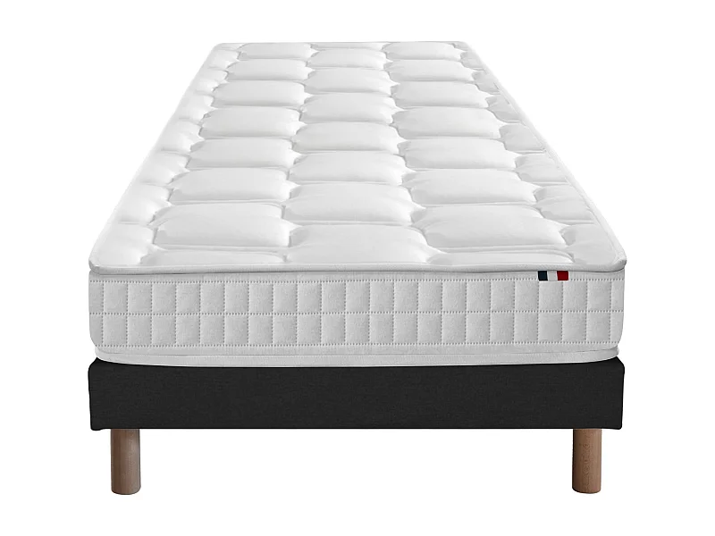 Ensemble literie : matelas à ressorts ODYSSEE et mémoire de forme avec sommier - Qualité française Dimensions - 90 x 190 cm, Sommier - Noir