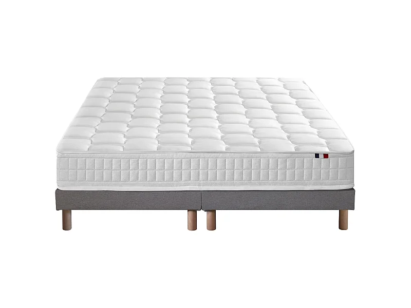 Ensemble literie : matelas à ressorts ODYSSEE et mémoire de forme avec sommier - Qualité française Dimensions - 2x80 x 200 cm, Sommier - Gris chiné