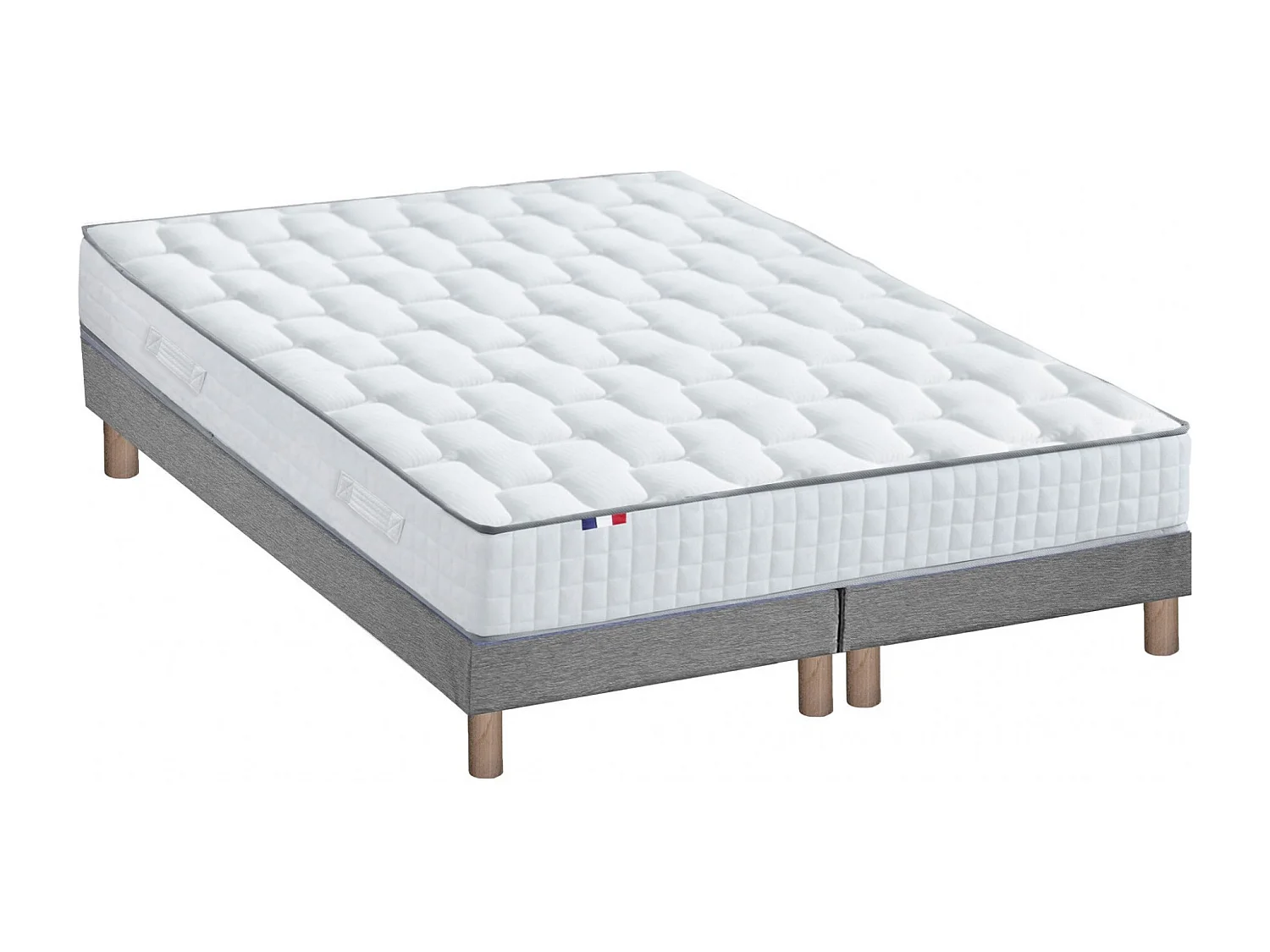 Ensemble literie : matelas à ressorts ODYSSEE et mémoire de forme avec sommier - Qualité française Dimensions - 2x80 x 200 cm, Sommier - Gris chiné
