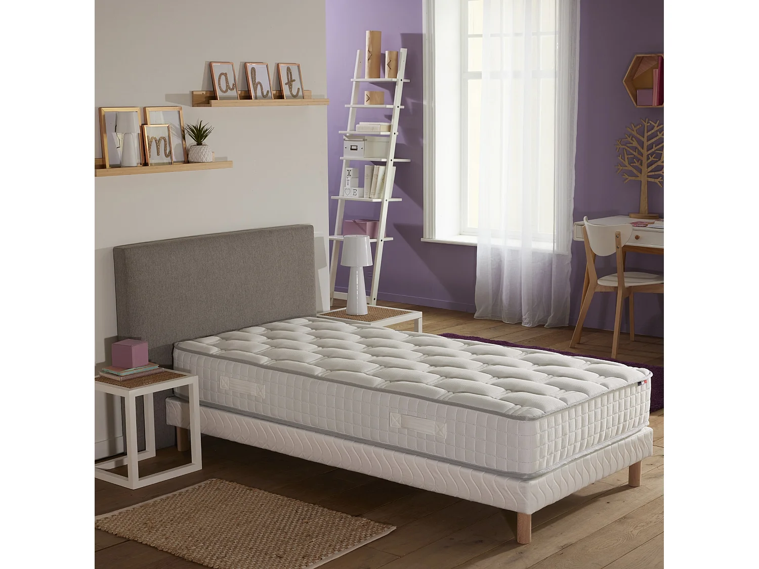 Ensemble literie : matelas à ressorts COSMOS et sommier - qualité française Dimensions - 90 x 190 cm, Sommier - Blanc