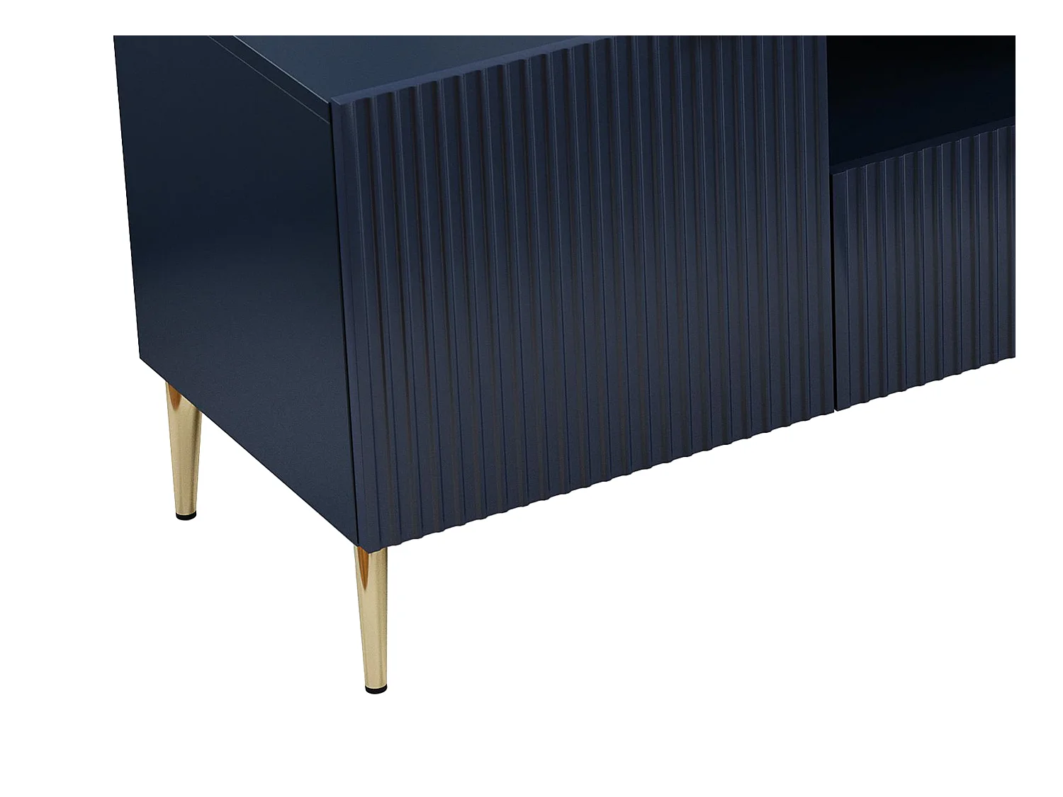 Meuble TV avec 2 portes, 2 tiroirs et 2 niches en MDF et acier - Bleu et doré - YESINIA