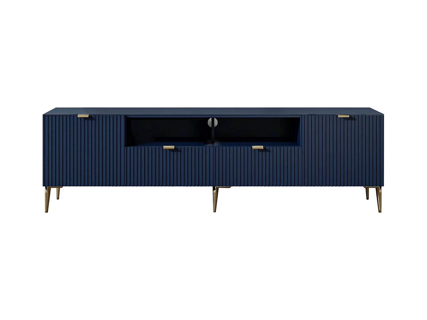 Mobile TV con 2 ante, 2 cassetti e 2 nicchie in MDF e Acciaio Blu e Dorato - YESINIA