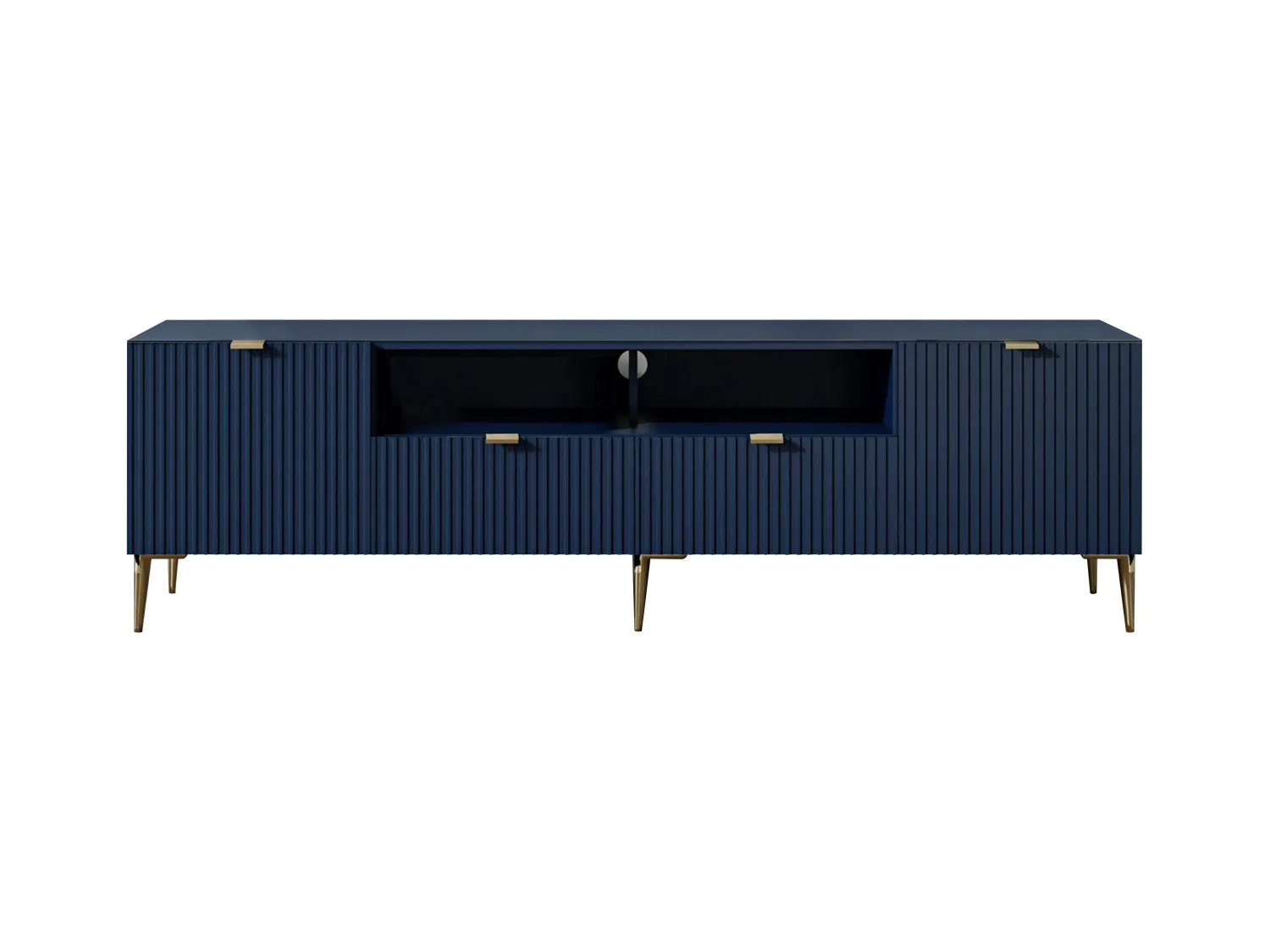 Mobile TV con 2 ante, 2 cassetti e 2 nicchie in MDF e Acciaio Blu e Dorato - YESINIA