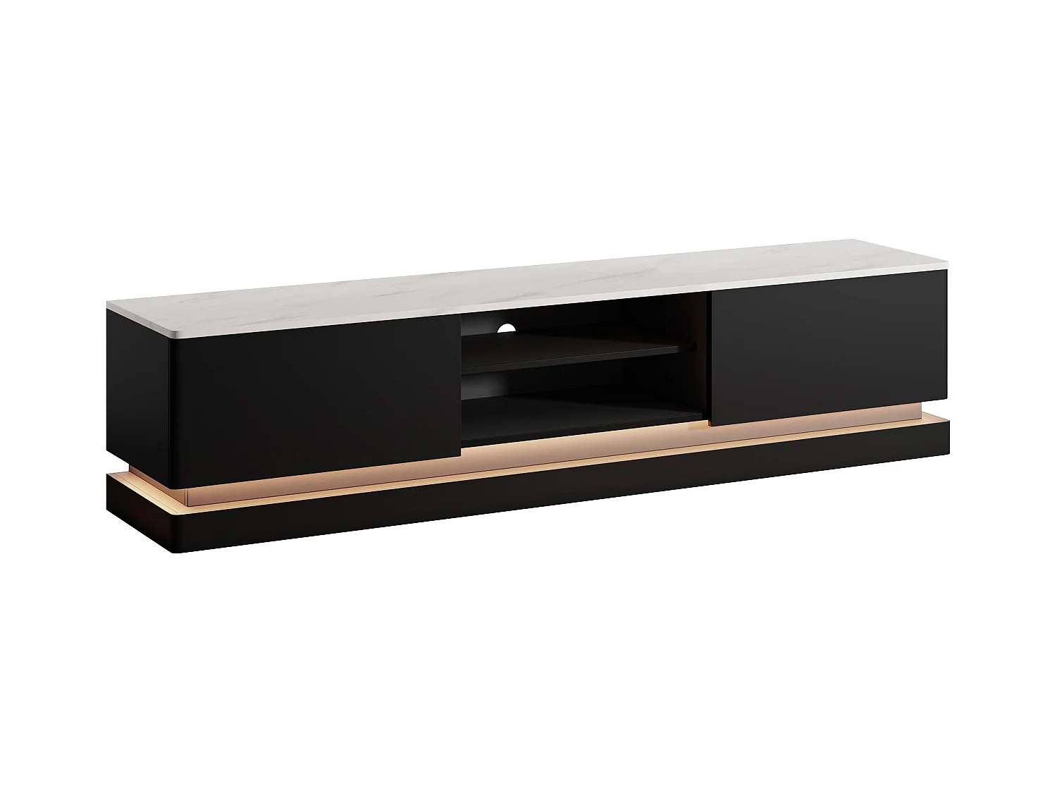 Mobile TV 2 cassetti e 2 nicchie con LED in MDF Nero ed effetto marmo bianco - DEVIKA di Pascal MORABITO
