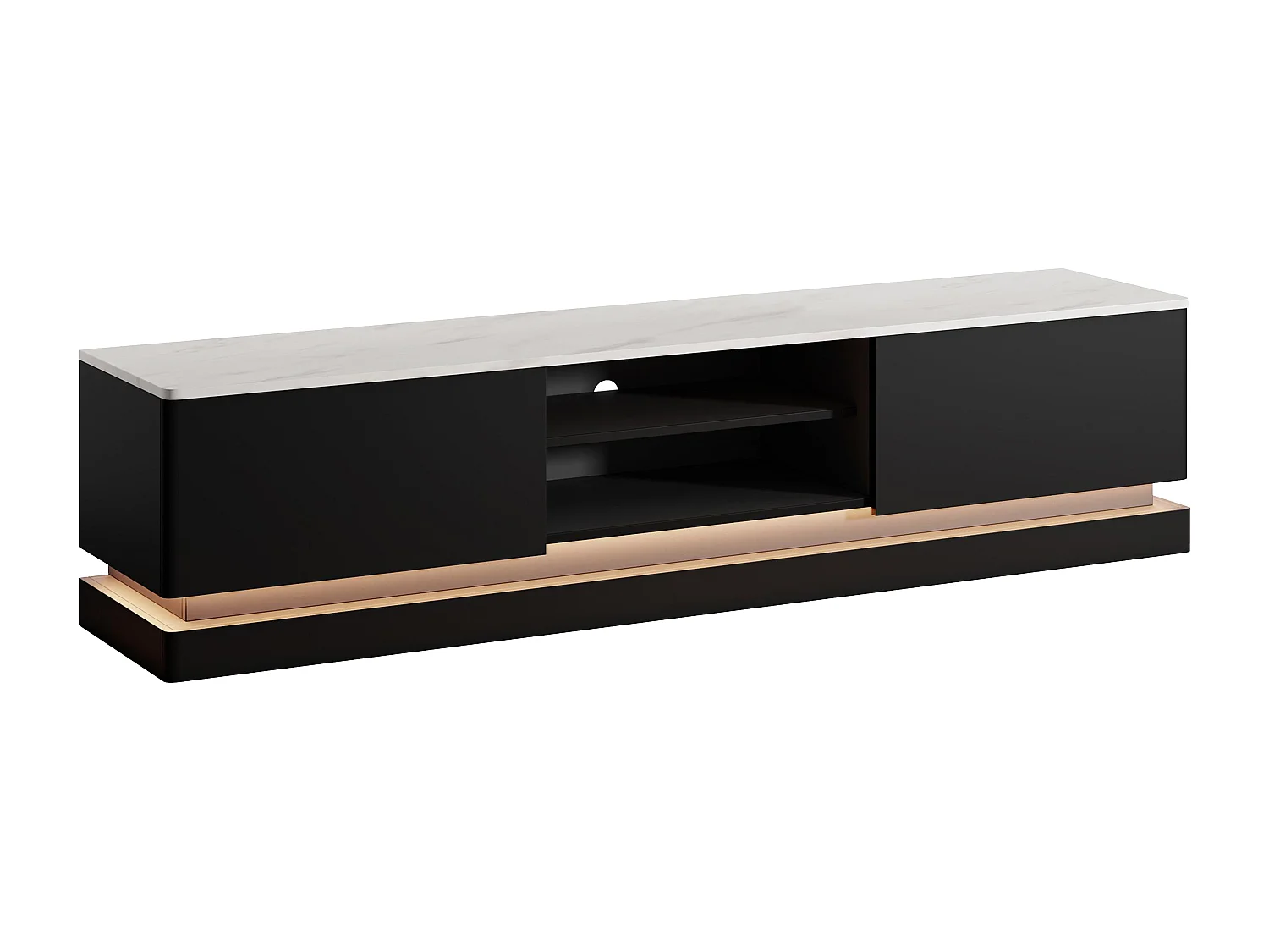 TV-Möbel - 2 Schubladen & 2 Ablagefächer - Mit LED-Beleuchtung - MDF - Schwarz - Marmor-Optik - DEVIKA von Pascal MORABITO