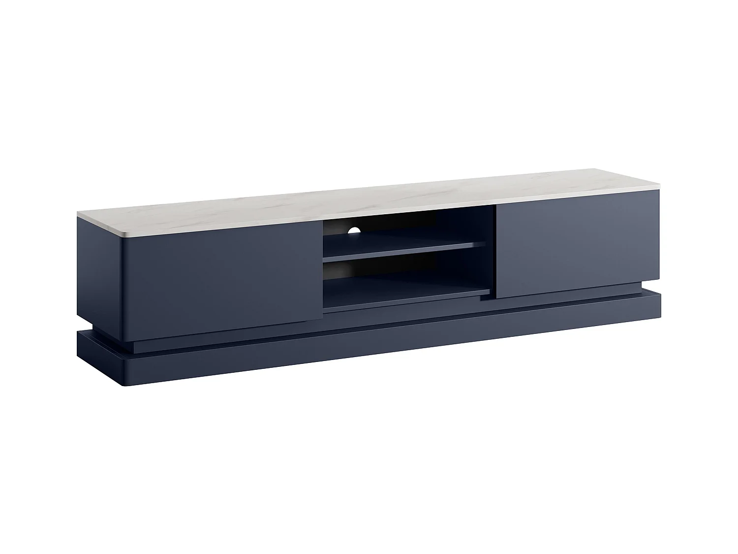 Tv-meubel met 2 lades en 2 nissen met ledverlichting - Mdf - Blauw met wit marmereffect - DEVIKA - van Pascal Morabito