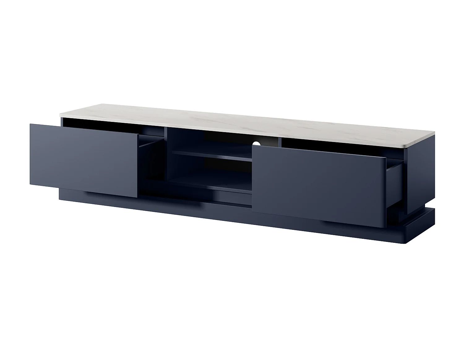 TV-möbel med förvaring i blå MDF och vit marmoreffekt med LED-belysning DEVIKA från Pascal MORABITO