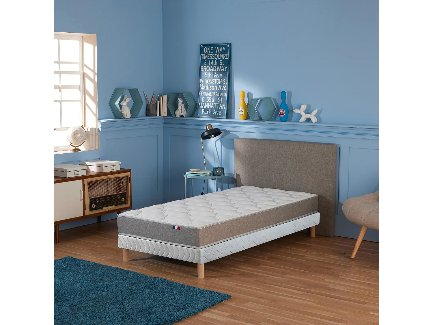 Ensemble matelas mousse réversible STRATUS et sommier - confort français Dimensions - 90 x 190 cm, Sommier - Blanc
