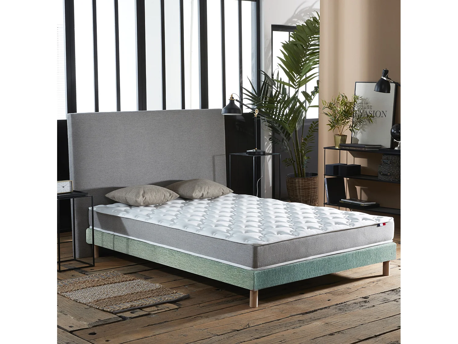 Ensemble matelas mousse réversible STRATUS et sommier - confort français Dimensions - 140 x 190 cm, Sommier - Vert celadon