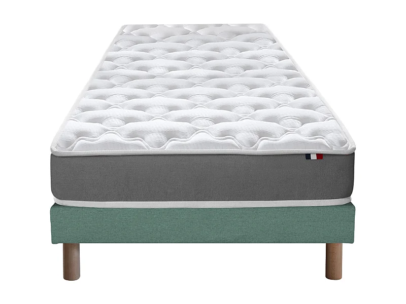 Ensemble matelas mousse réversible STRATUS et sommier - confort français Dimensions - 90 x 190 cm, Sommier - Vert celadon