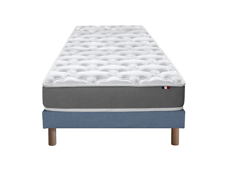 Ensemble matelas mousse réversible STRATUS et sommier - confort français Dimensions - 90 x 190 cm, Sommier - Bleu denim