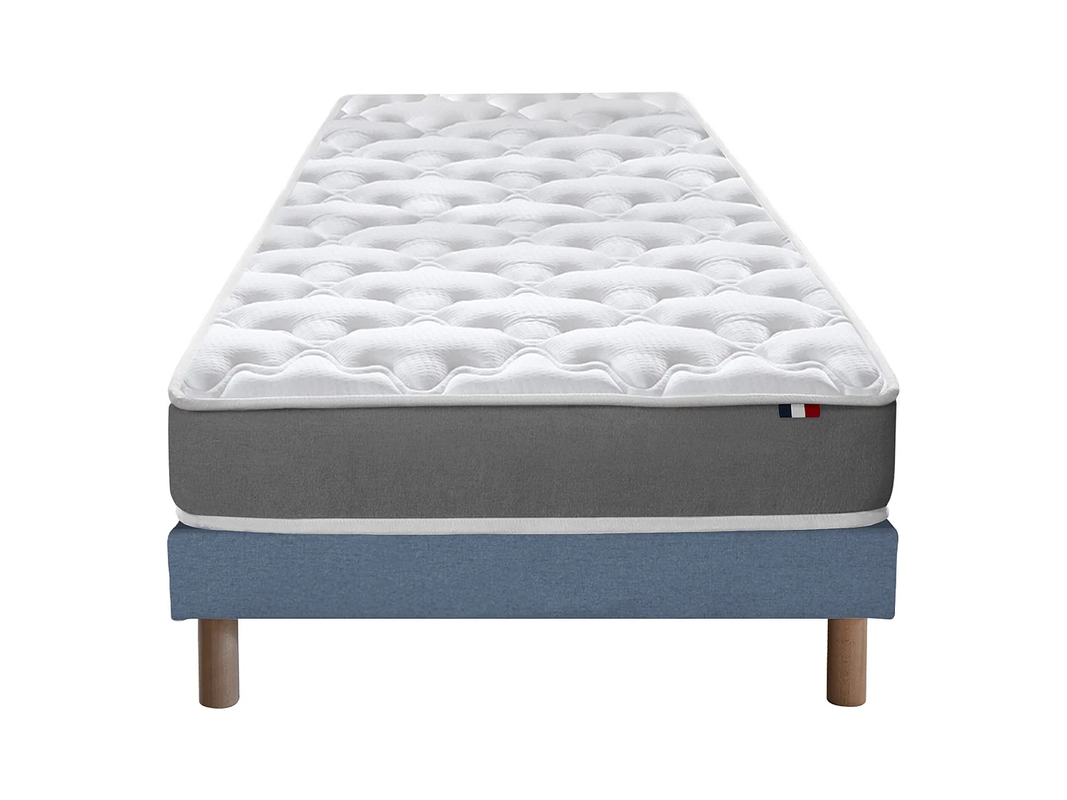 Ensemble matelas mousse réversible STRATUS et sommier - confort français Dimensions - 90 x 190 cm, Sommier - Bleu denim