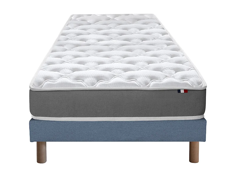 Ensemble matelas mousse réversible STRATUS et sommier - confort français Dimensions - 90 x 190 cm, Sommier - Bleu denim