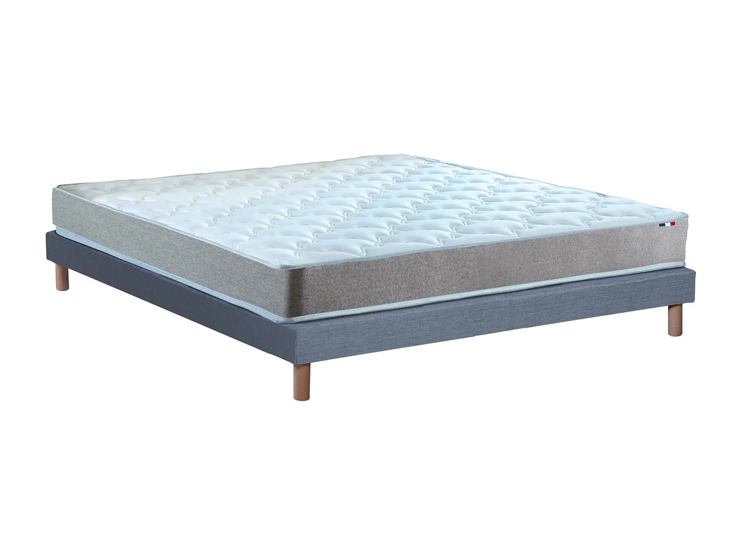 Ensemble matelas mousse réversible STRATUS et sommier - confort français Dimensions - 140 x 190 cm, Sommier - Bleu denim