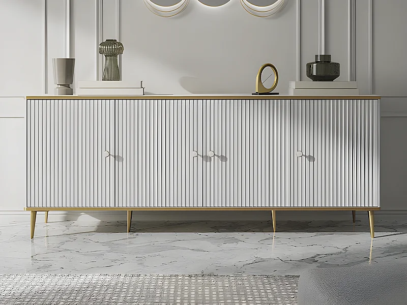 Sideboard mit 4 Türen - MDF und Stahl - Weiß und Goldfarben - SINEAD von Pascal MORABITO