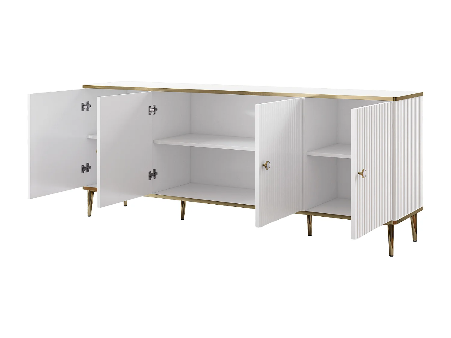 Buffetkast met 4 deurtjes van mdf en staal - Wit en goudkleurig - SINEAD - van Pascal Morabito