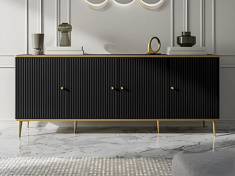 Sideboard mit 4 Türen - MDF und Stahl - Schwarz und Goldfarben - SINEAD von Pascal MORABITO