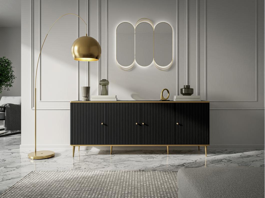 Sideboard mit 4 Türen - MDF und Stahl - Schwarz und Goldfarben - SINEAD von Pascal MORABITO