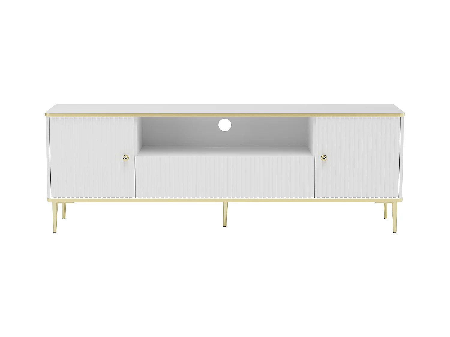 Mueble TV con 2 puertas, 1 cajón y 1 estante de MDF y acero - Blanco y dorado - SINEAD de Pascal MORABITO