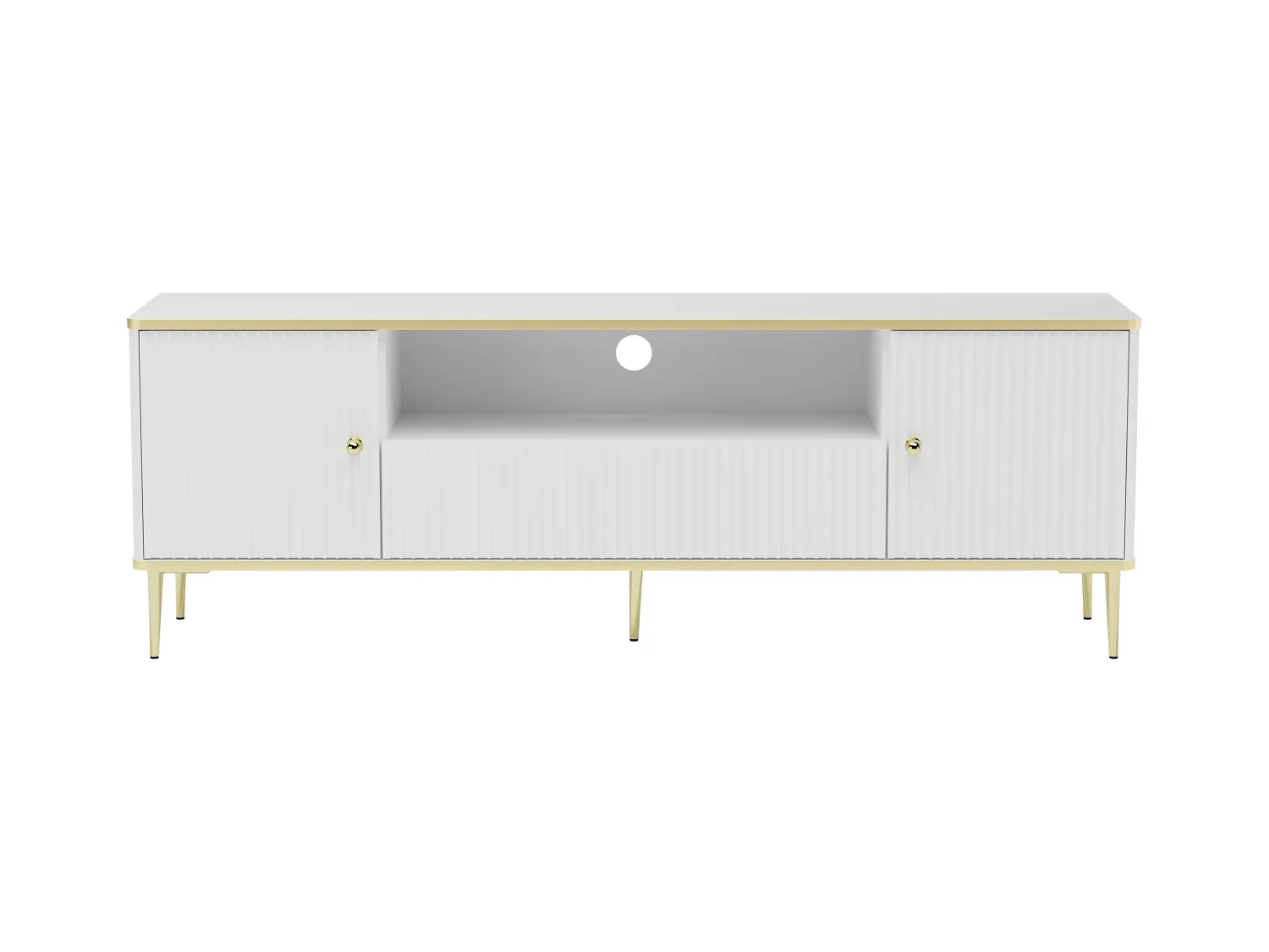 Mueble TV con 2 puertas, 1 cajón y 1 estante de MDF y acero - Blanco y dorado - SINEAD de Pascal MORABITO