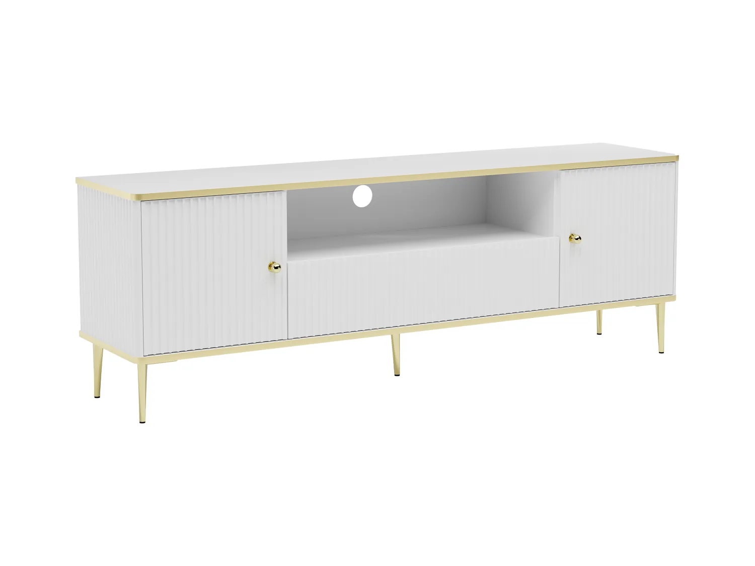 Mueble TV con 2 puertas, 1 cajón y 1 estante de MDF y acero - Blanco y dorado - SINEAD de Pascal MORABITO