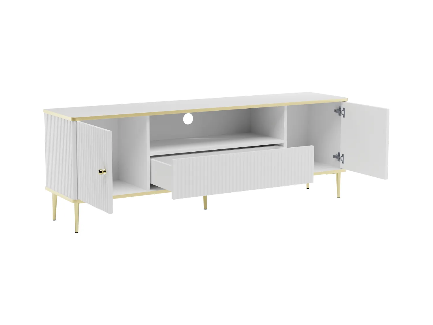 Meuble TV avec 2 portes, 1 tiroir et 1 niche en MDF et acier - Blanc et doré - SINEAD de Pascal MORABITO