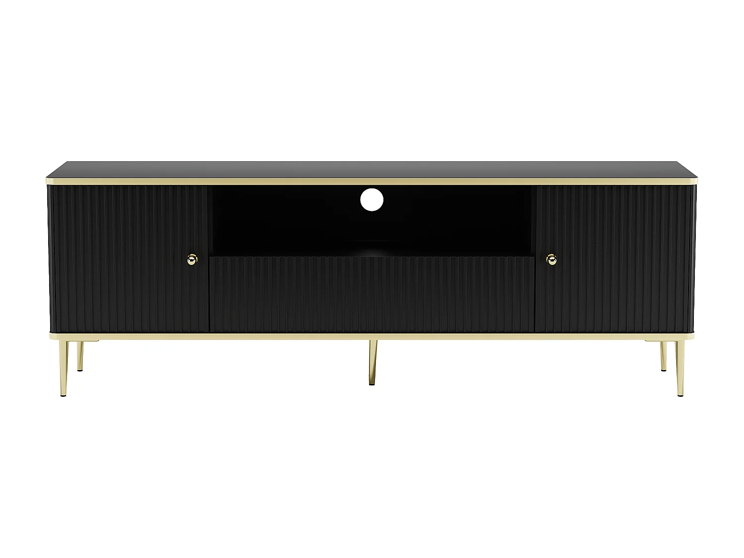 TV-møbel med 2 låger, 1 skuffe og 1 niche i MDF og stål - Sort og guld - SINEAD fra Pascal MORABITO