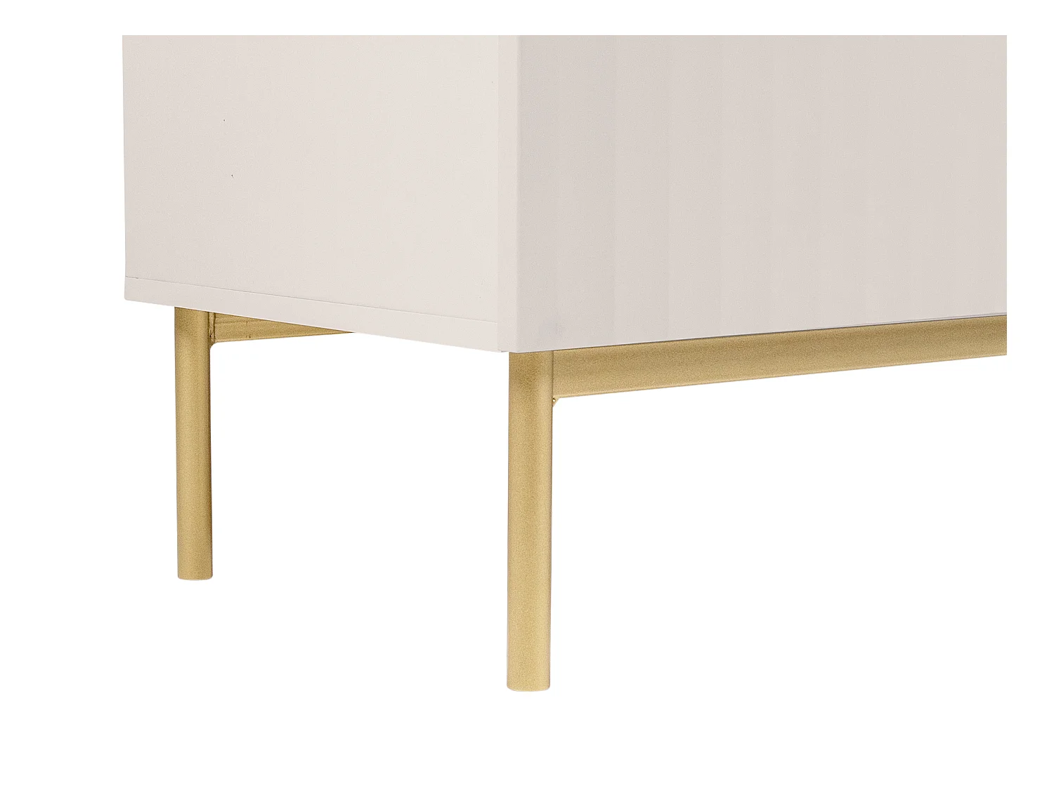 TV-Möbel - 2 Türen, 2 Schubladen und 2 Ablagefächer - MDF und Stahl - Beige und Goldfarben - EVILANA