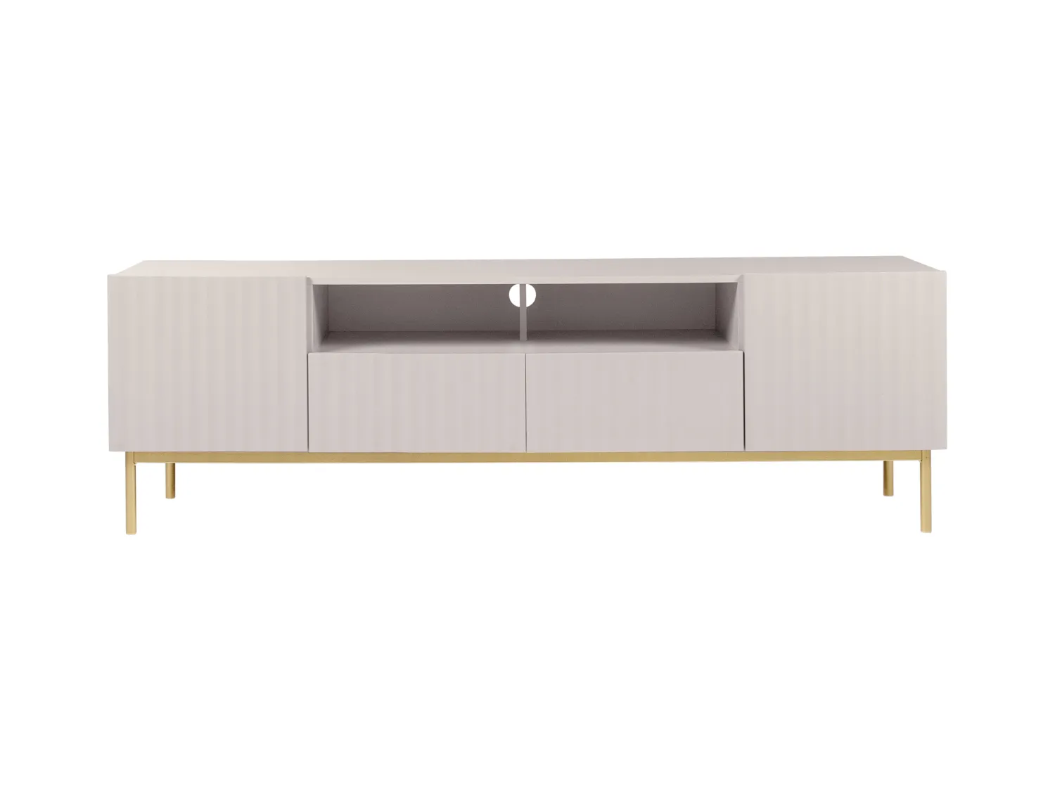 Móvel de TV com 2 portas, 2 gavetas e 2 nichos em MDF e aço bege e dourado - EVILANA