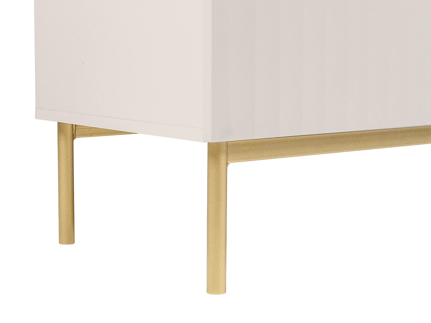 Meuble TV avec 2 portes, 2 tiroirs et 2 niches en MDF et acier - Beige et doré - EVILANA