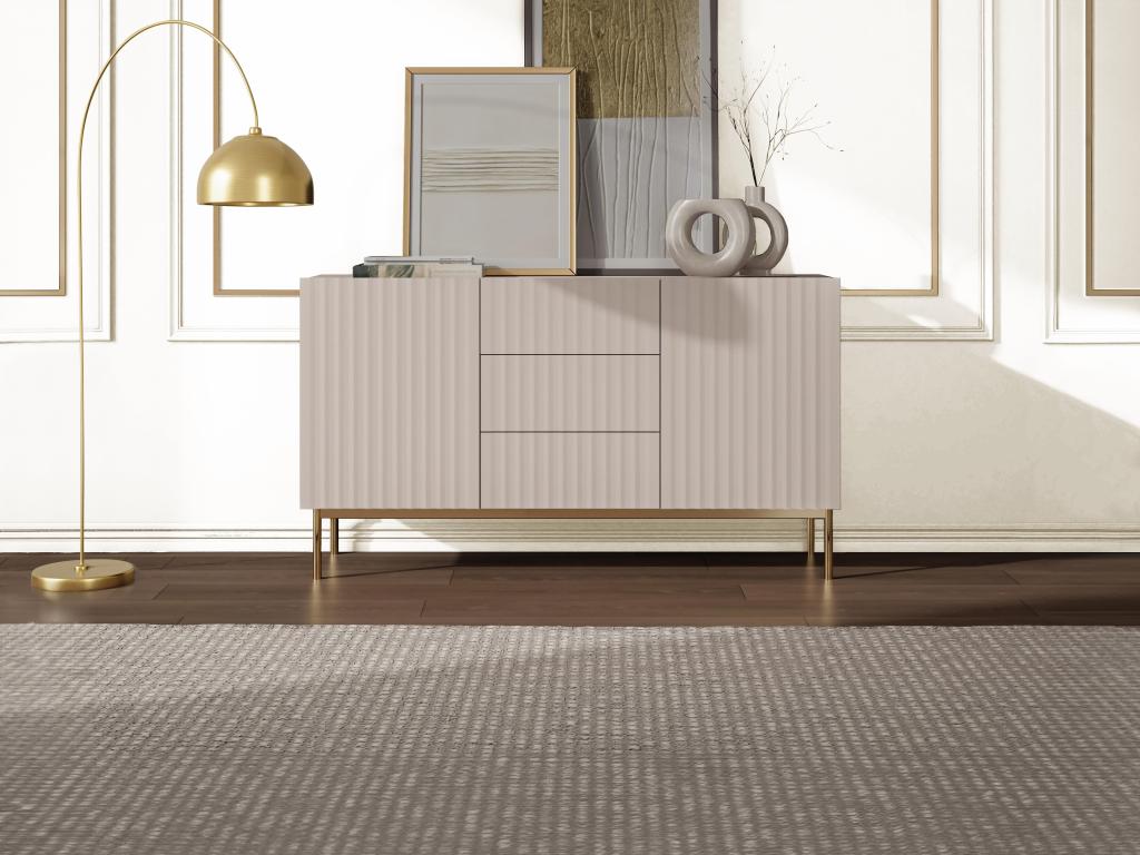 Sideboard mit 2 Türen & 3 Schubladen - MDF & Stahl - Beige & Goldfarben - E günstig online kaufen