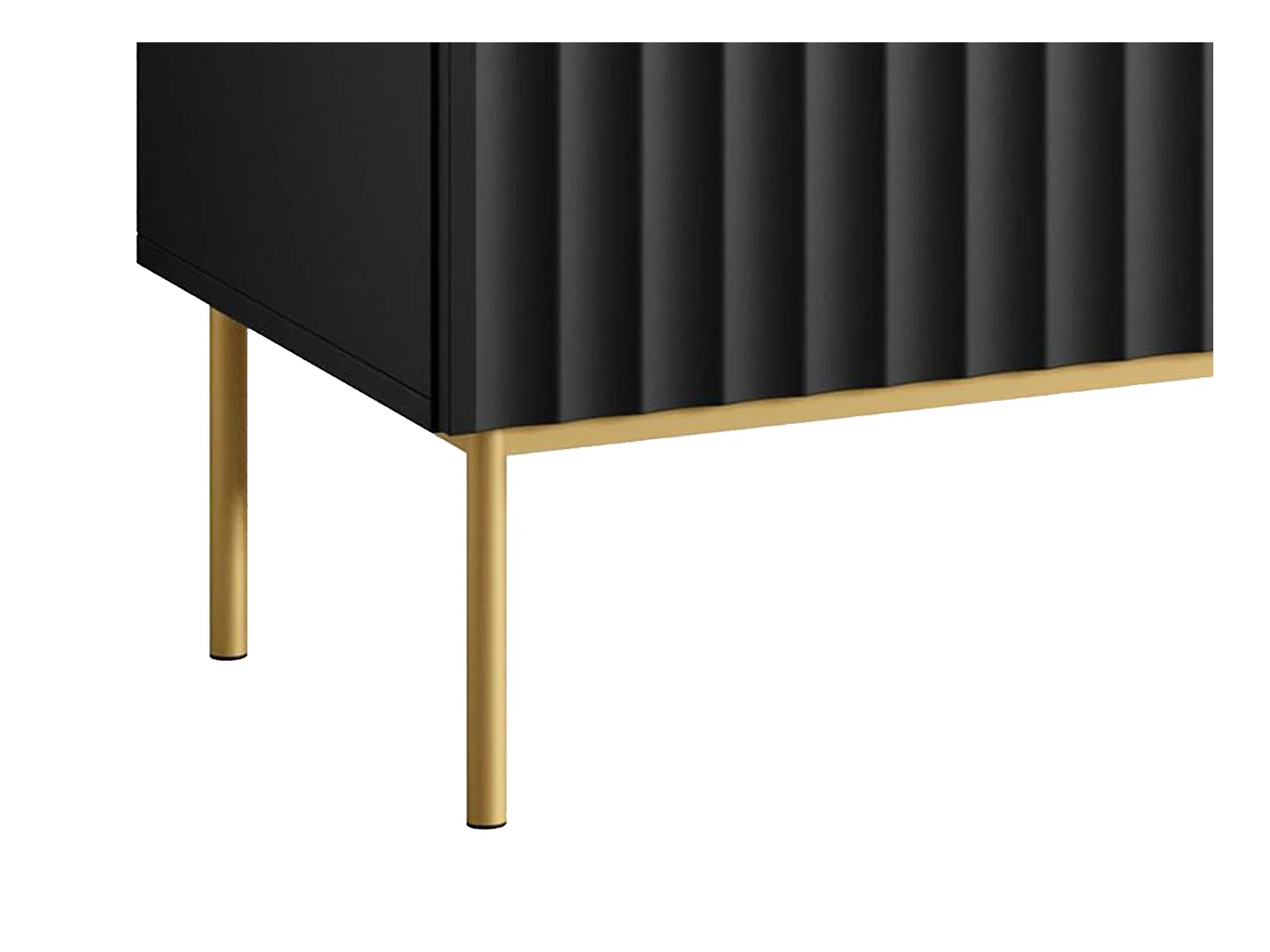 Tv-meubel met 2 deuren, 2 laden en 2 nissen van mdf en staal - Zwart en goudkleurig - EVILANA