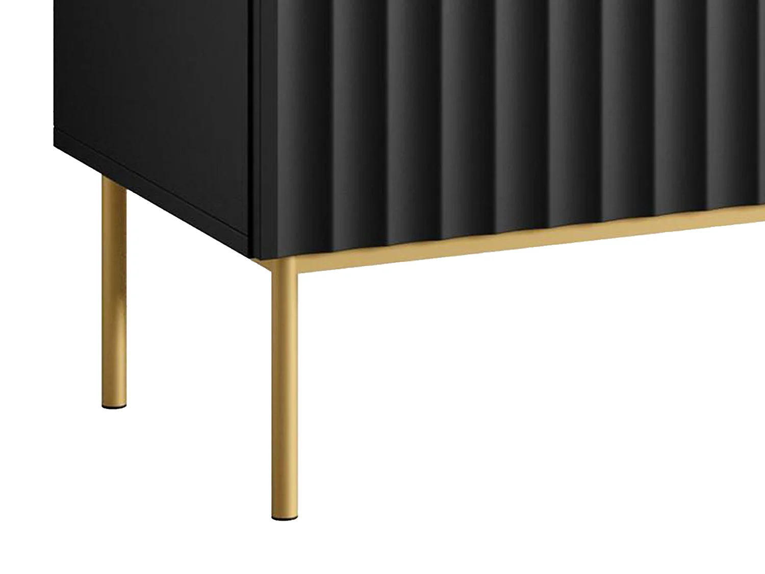 Meuble TV avec 2 portes, 2 tiroirs et 2 niches en MDF et acier - Noir et doré - EVILANA