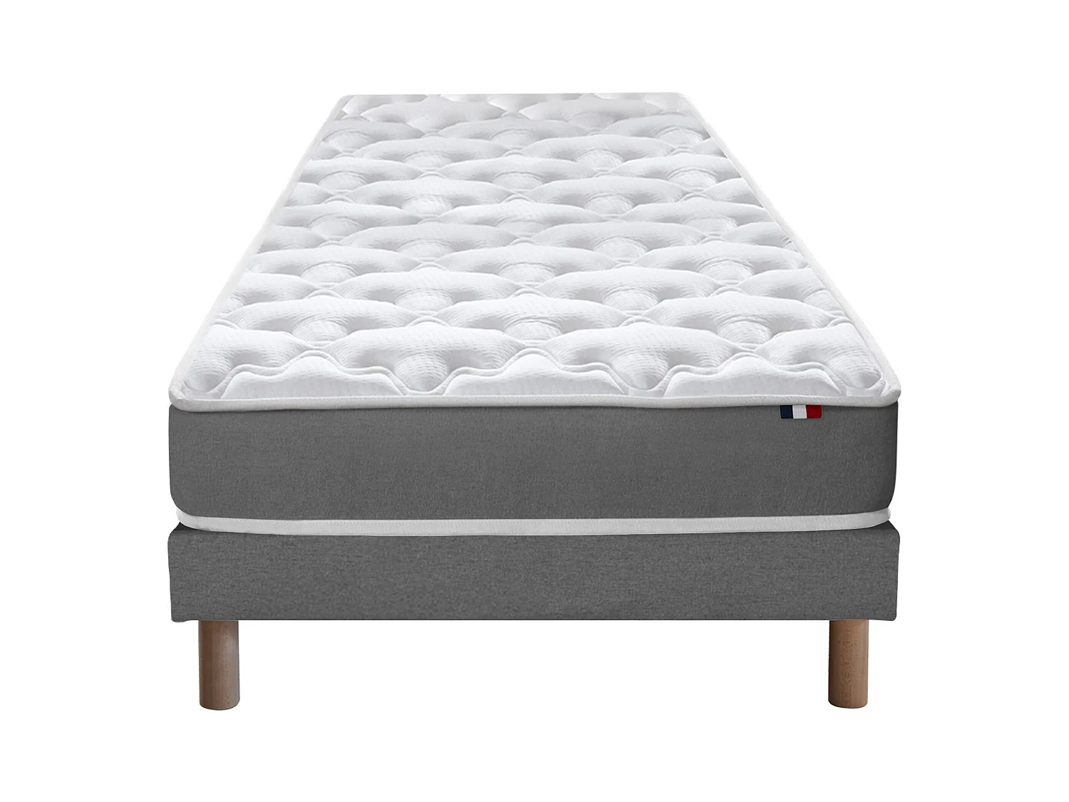 Ensemble matelas mousse réversible STRATUS et sommier - confort français Dimensions - 90 x 190 cm, Sommier - Gris chiné