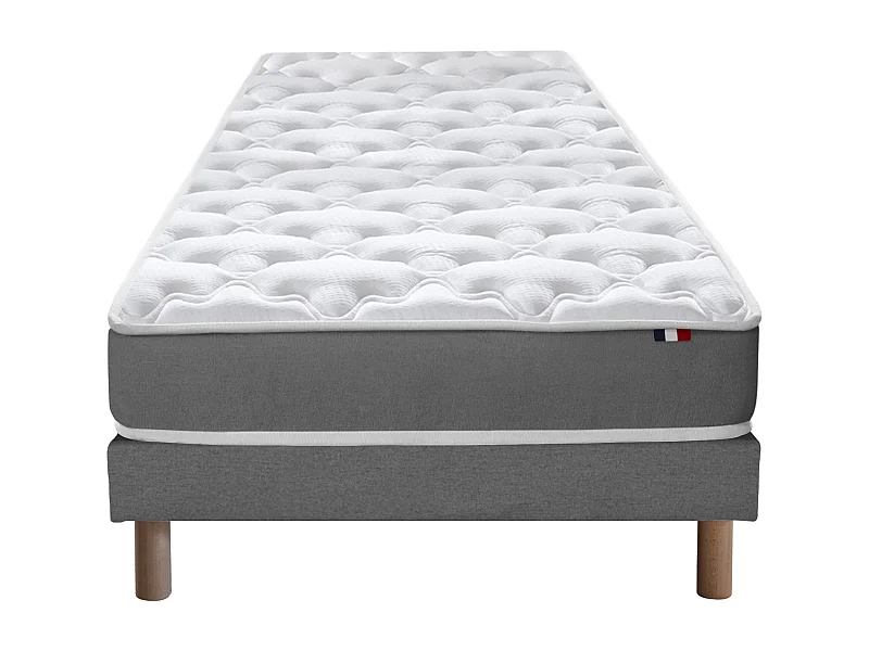 Ensemble matelas mousse réversible STRATUS et sommier - confort français Dimensions - 90 x 190 cm, Sommier - Gris chiné
