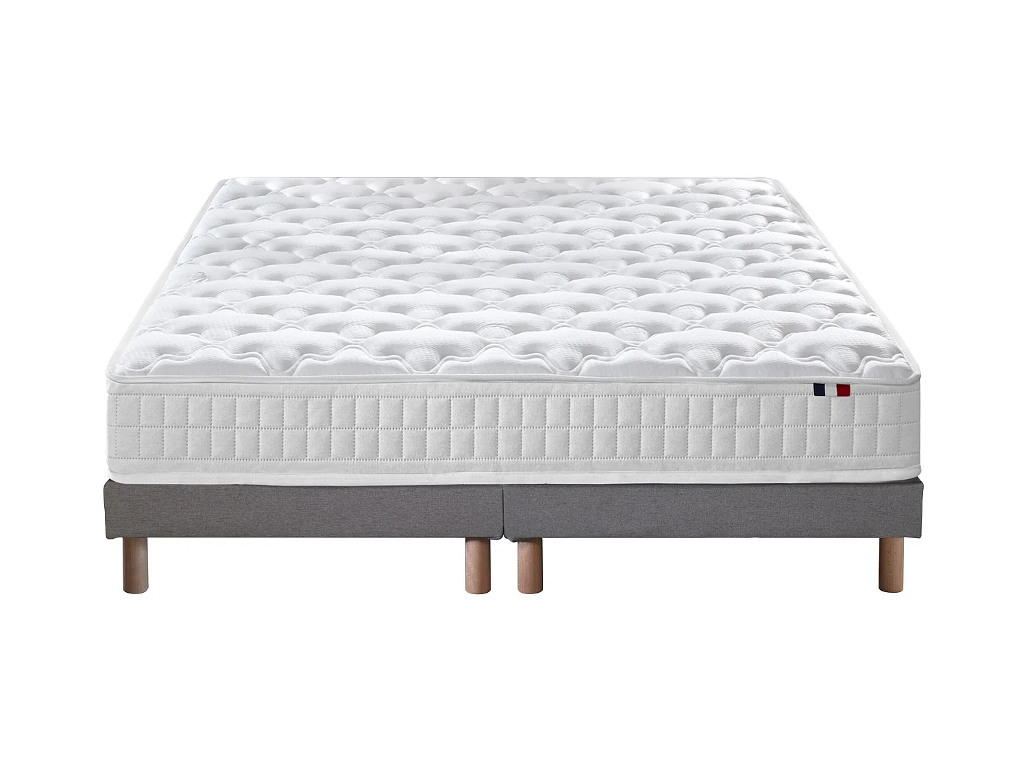 Ensemble matelas à ressorts 5 zones ÉTOILE avec sommier - confort français Dimensions - 2x80 x 200 cm, Sommier - Gris chiné